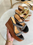 Rhinestone Embedded Double Straps Wedge sandals